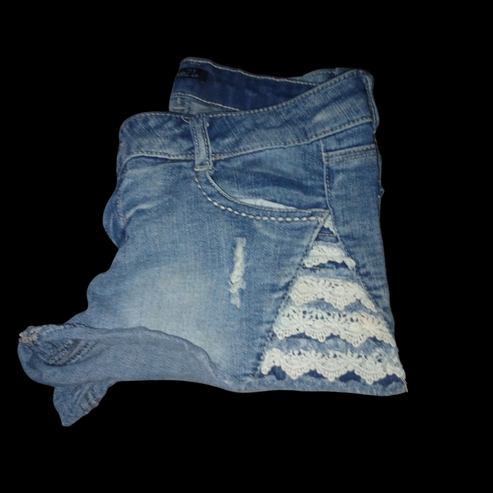 Rue21 Blue and White Jean Shorts with Distressed Design